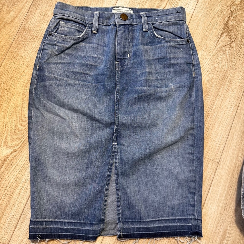 Current/Elliott Highwaist Pencil Skirt Island Hopper Released Hem Denim Blue 26